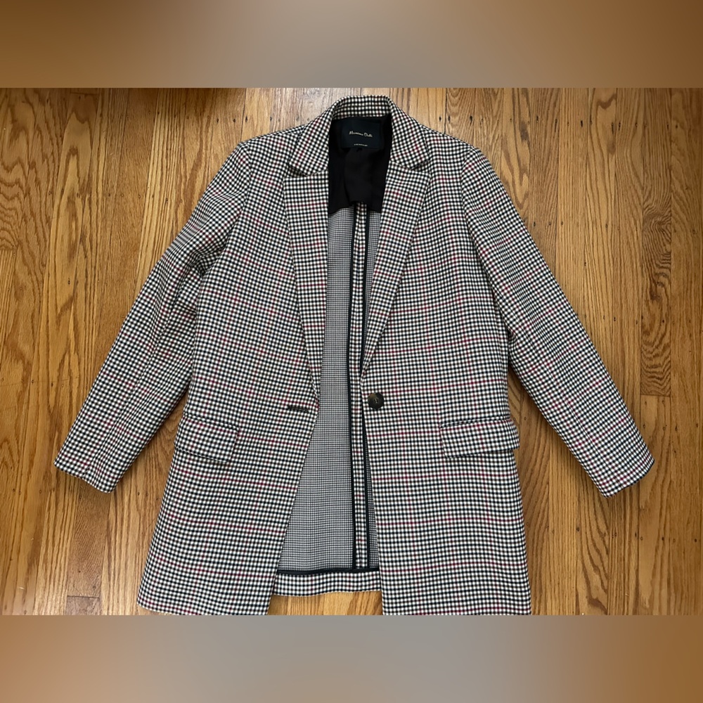 Massimo Dutti Checkered Blazer in Black, White, and Red